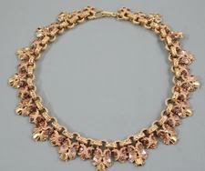 Vintage Victorian Revival Amber Metallic Rhinestone Panel Link Choker Necklace