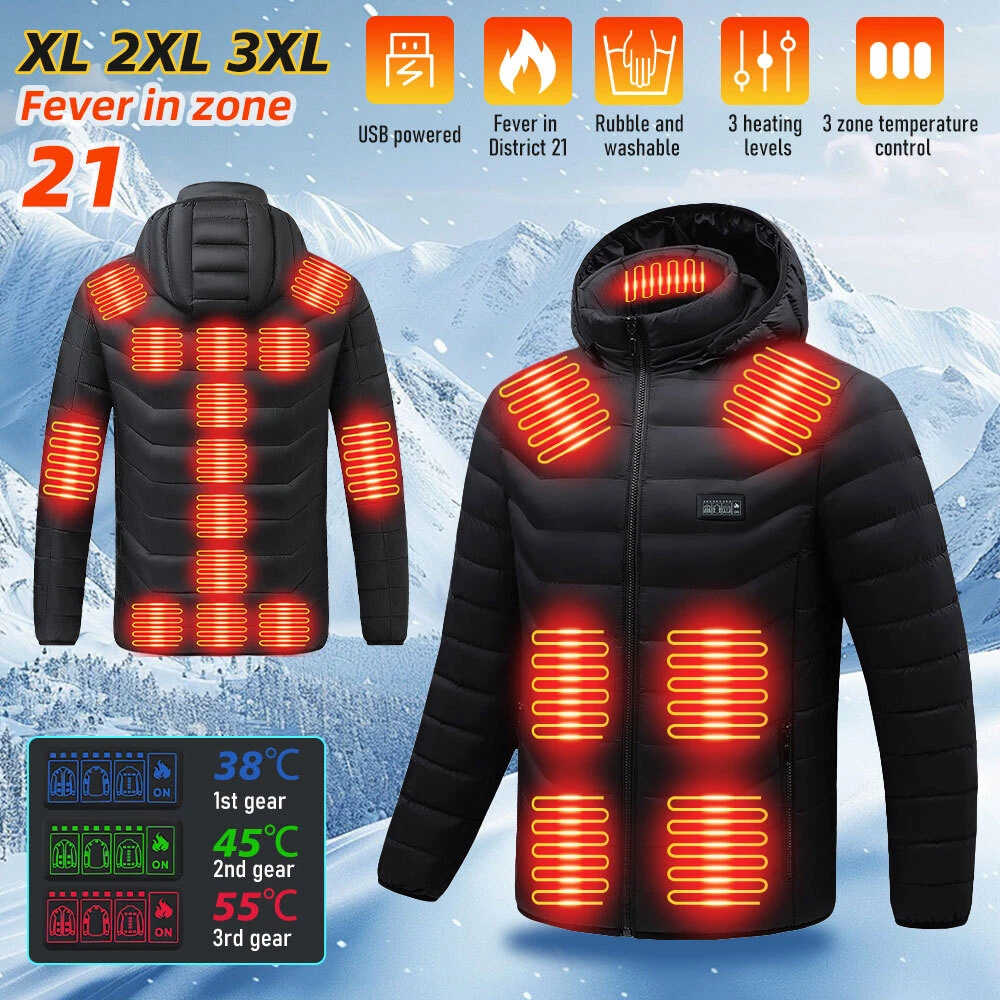 21 Areas Electric USB Heated Jacket Men Women Heating Thermal Coat / battery