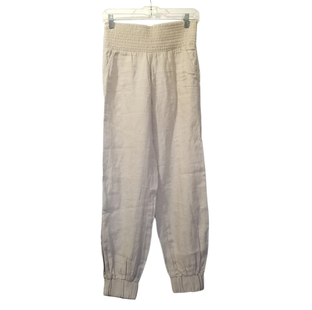 Stile Benetton 100 Linen Beige Jogger Style Trousers Pants Womens