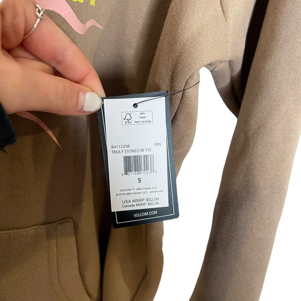 NUEVO CON ETIQUETAS Volcom Truly Stoked BF Pullover Mujer Marrón Piedra Sudadera S Foto 4 de 4