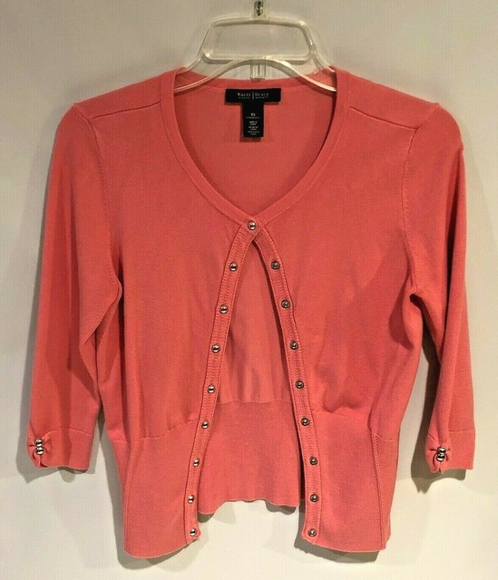 WHITE HOUSE BLACK MARKET Women's Cardigan SWEATER Snaps Pink 3/4 Sleeve