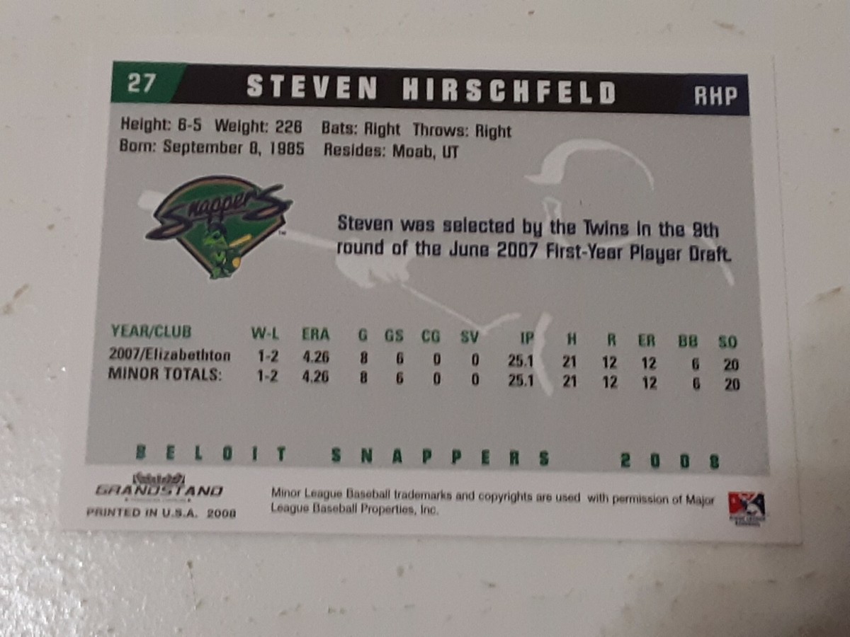 Steven Hirschfeld Minnesota Twins 2008 Grandstand Autograph Card