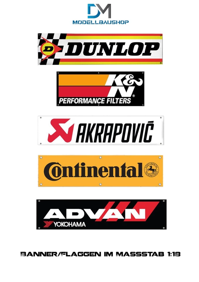 DM-MODELLBAUSHOP Banner Flaggen 1:18 Diorama Modellbau Werkstatt Garage Tuning