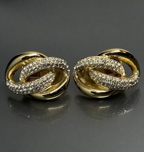 Authentic Christian Dior Clip On Earrings Gold Plated Crystals Interlocking Knot