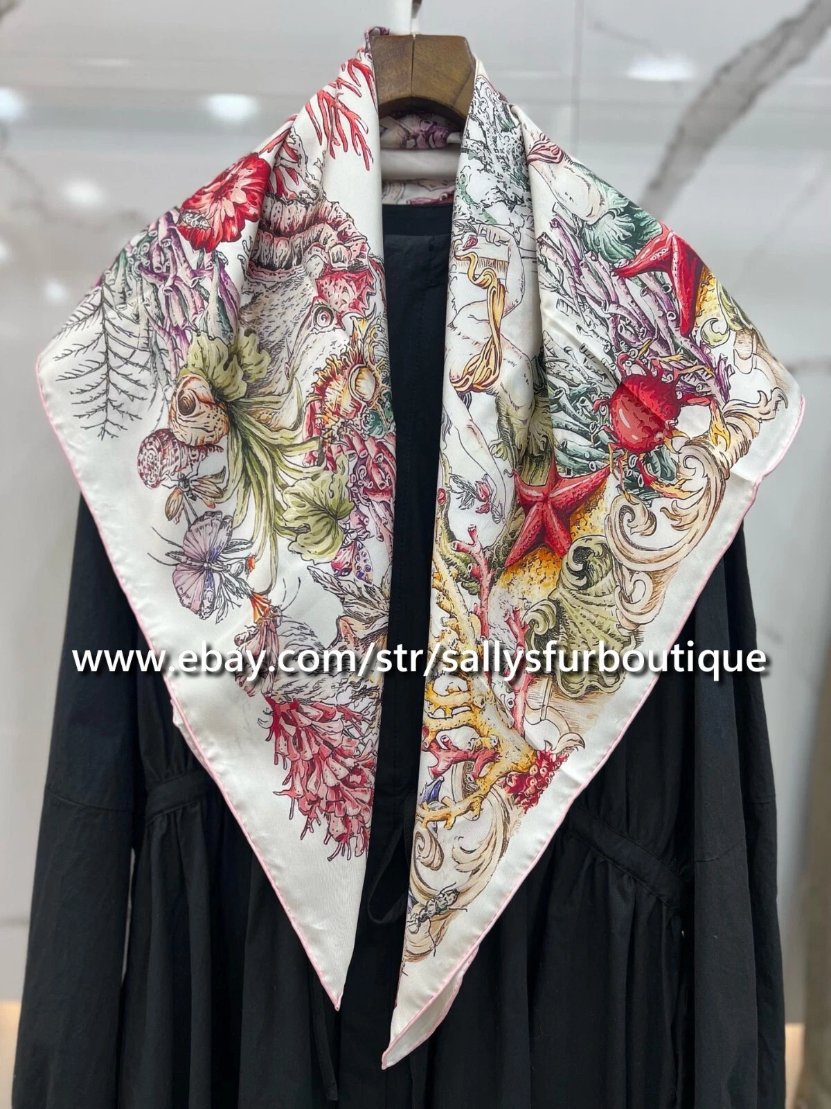Sally 16 Momme Twill Silk Wrap Scarf Undersea Double Face Print Square Shawl 35"