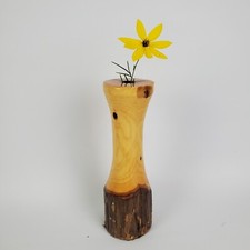 Wood Bud Vase 7" with Live Edge Wooden Turned MCM Mid Century Modern