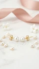 925 Sterling Silver Gold Pearl Stud Earrings Dainty Minimalist Women Gift