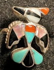 Vintage Zuni Handmade Sterling Silver Multi stone Thunderbird Woman's Ring Sz 7