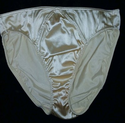 Vintage Victorias Secret Satin Cream Shiny Second Skin Hi-Cut Brief Panties XL 
