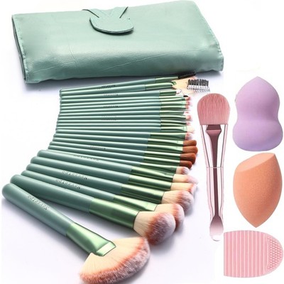 Make Up Brush Sets for Women, NEVSETPO 28PCS 24 Count (Pack of 1), Green 