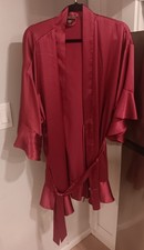VICTORIA SECRET Size M/L Red Satin Kimono Robe Belted Pockets 36010045