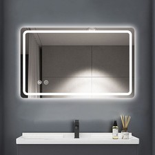 Large Bathroom LED Mirror With Demister Touch Sensor Illuminated Lights Anti-fog
