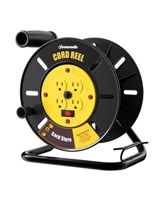 Extension Cord Storage Reel with 4-Grounded Outlets, Heavy Duty Open Cord Reel