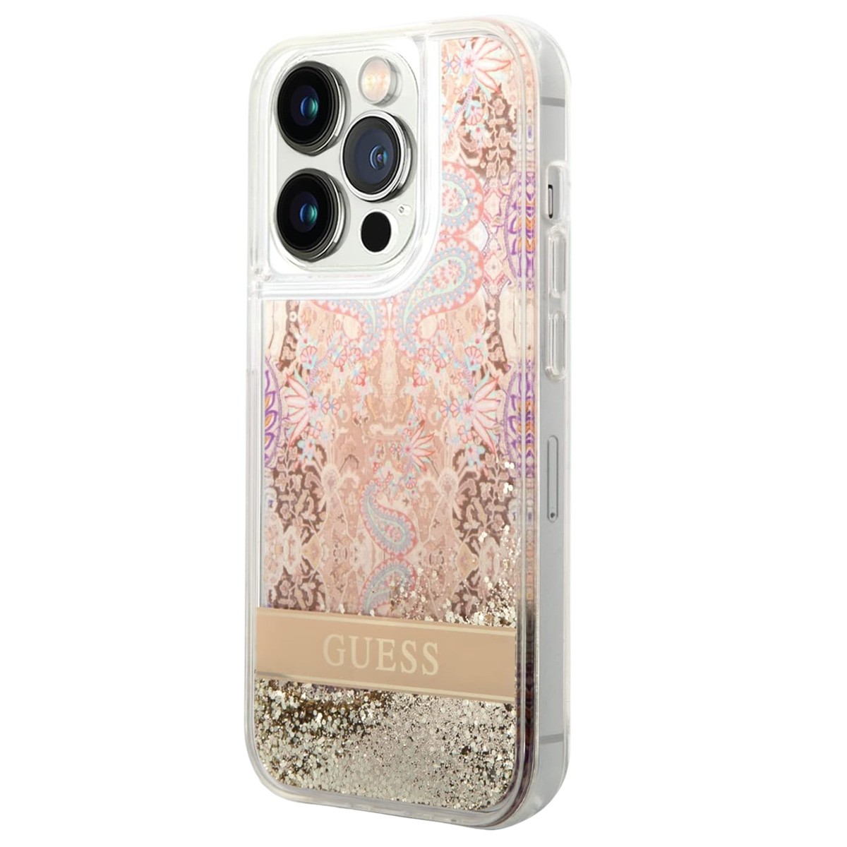 Coque iPhone 14 Pro Max Guess fleur dorée pour vos soirées