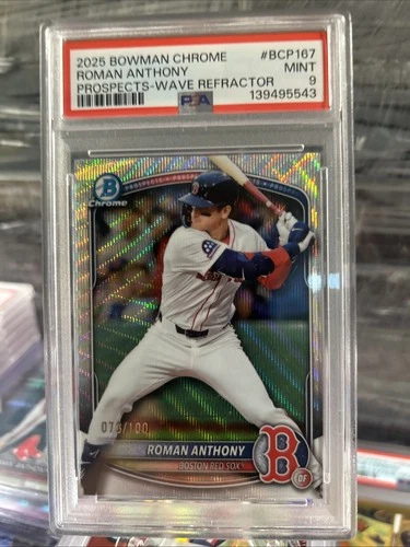 2025 BOWMAN CHROME BOSTON RED SOX ROMAN ANTHONY WAVE REFRACTOR /100 PSA 9