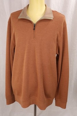 Van Heusen Sweater Men L Shirt Henley Half Zip Pullover Knit Orange Rust VTG Top