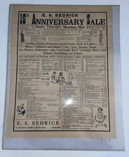 Antique Poster E.S. Bedrick 16th Anniversary Sale Early 1900&rsquo;s 22.5x17.5 Inches