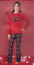 Member's Mark 2-piece Ladies Christmas Pajama Set "Let It Snow" Plaid Size Large