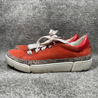 Ara High Soft Renata Sneakers Orange Suede Red Leather Lace Up Women UK 4.5 US 7