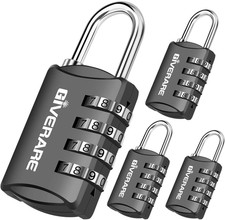 4 Pack 4-Digit Combination Padlocks, Keyless Resettable Luggage Gym Locker Black