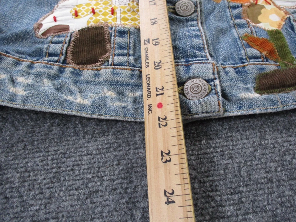 Chaqueta True Religion Mujer L Azul Jean Denim Boho Parches Floral Camionero Trabajo Foto 4 de 4