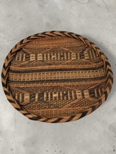 Handwoven Round Tribal Rattan Basket With Geometric Pattern 12"
