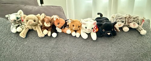 TY BEANIE BABIES lot of 9 all RETIRED KITTENS cats w/ TAGS mint GENUINE baby WOW