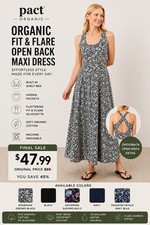 Pact Women's Organic Fit  Flare Open Back Maxi Dress Built-In Bra Pockets