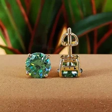 4.50 Ct Certified Round Cut Blue Diamond Earring Studs In 14k White Gold