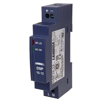 TDK-Lambda DSP10-12 PLC Power Supply, 10W, 100-240VAC IN, 12VDC OUT, DIN Rail
