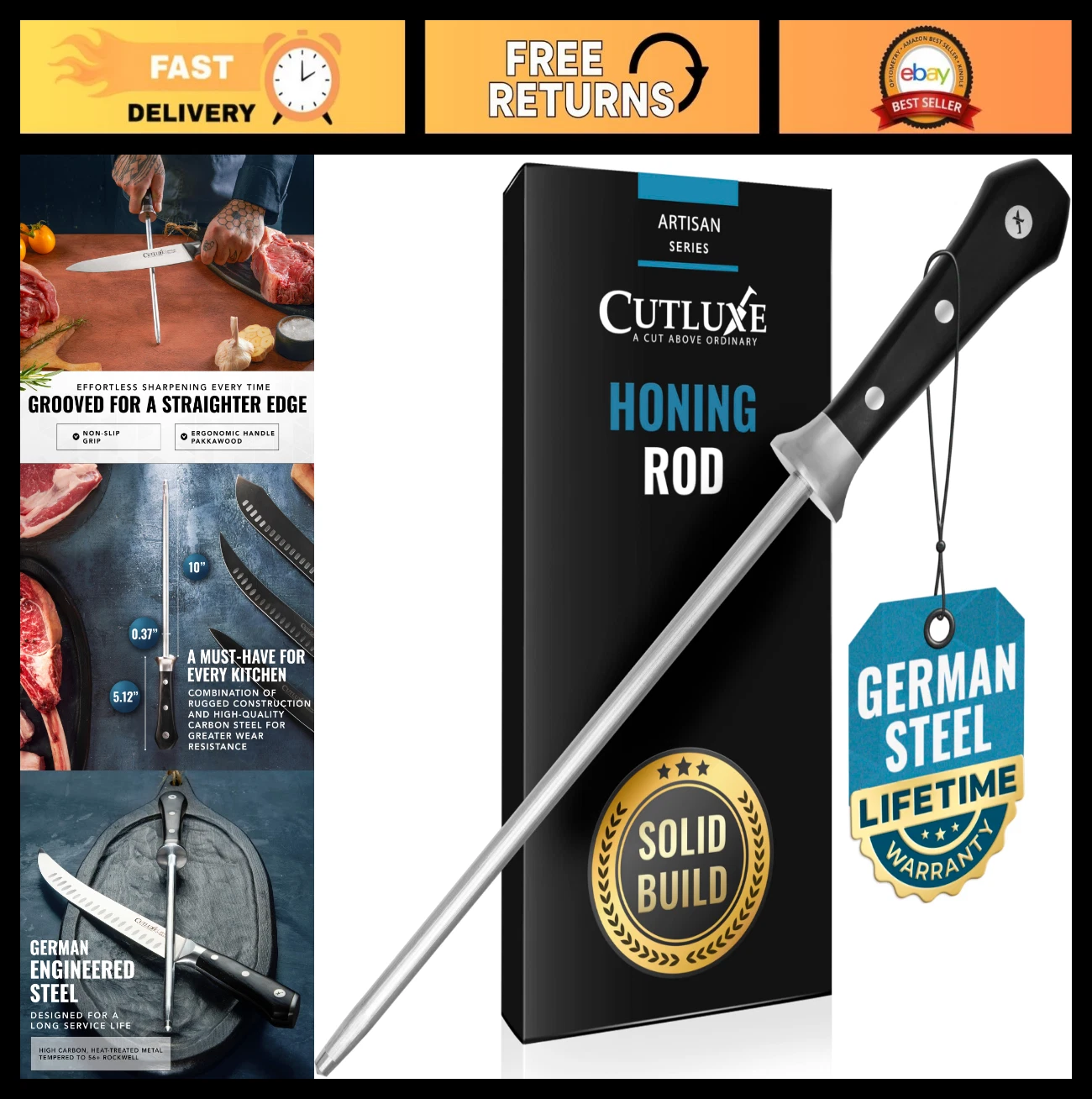 10" Professional Knife Sharpener Rod, Ergonomic Handle, Honing Steel Tool, Grill
Opens in a new wind