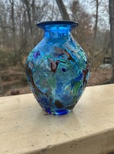 Multicolored Glass Shards Vintage Studio Art Glass Vase Blue Green