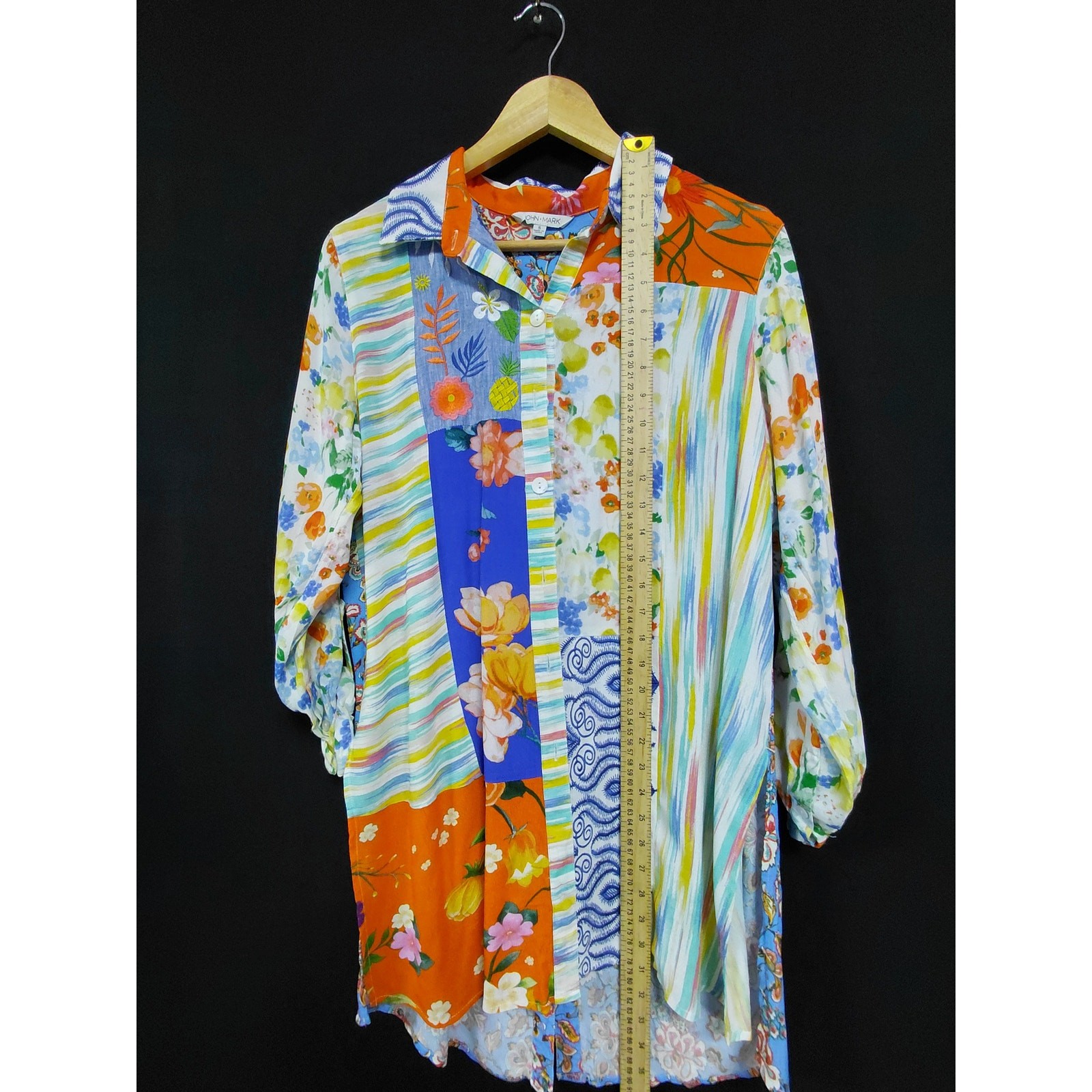 John Mark Multicolor Patchwork Button-Up Shirt 3/… - image 8