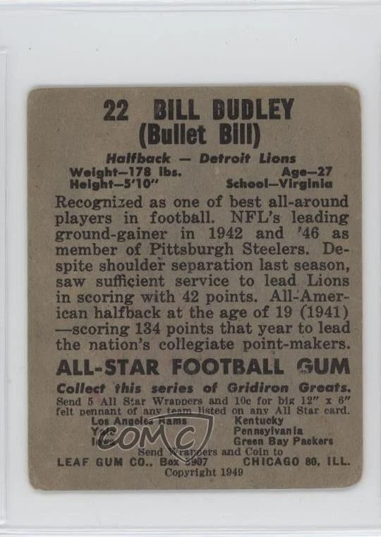 1949 Leaf Bill Dudley #22 HOF - Image 2 of 2