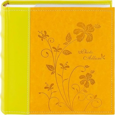 Orange Yellow Faux Leather Memory Photo Album Holds 200 4x6 Photos Memo Space
