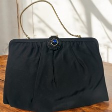 Vintage ANDE' Black Evening Hand Bag Clutch w/ Chain  Beautiful Working Clasp