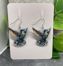 1.5 Silver-tone Acrylic Hummingbird Retro Boho Earring Set New Free Ship B5353