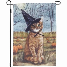 Primitives By Kathy Halloween Garden Flag Witch Cat 12" x 18" NEW