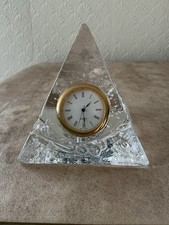 Vintage Cut Glass Pyramid Desk Clock/Paperweight (Similar To Dartington Crystal)