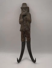 Antique Black Forest Huntsman Hunter Coat Hook Whip Hat Hanger Holder