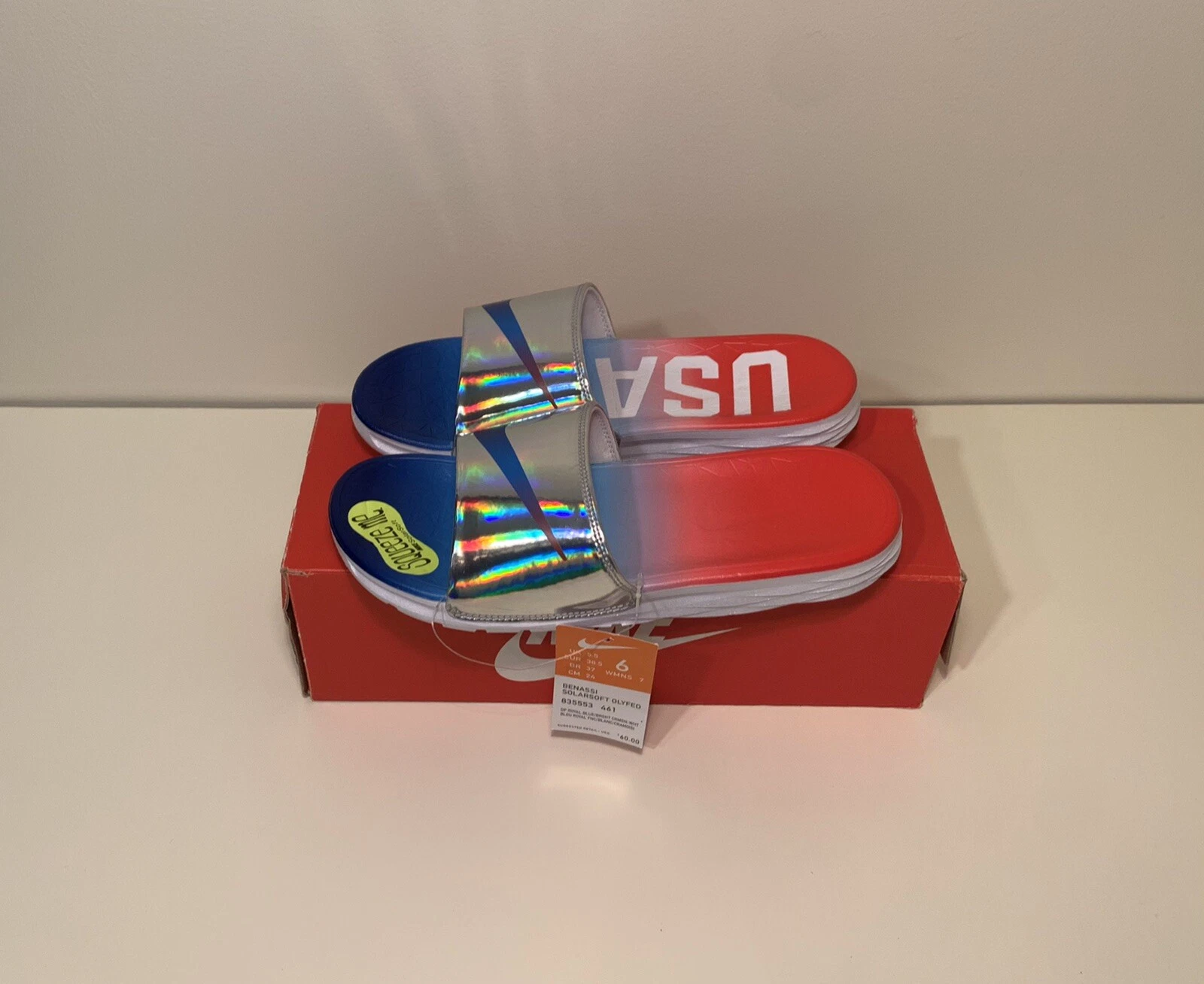 Sandali Nike Benassi Solarsoft TEAM USA da uomo taglia 6 donna 7 diapositive Coppa del Mondo ⚽️