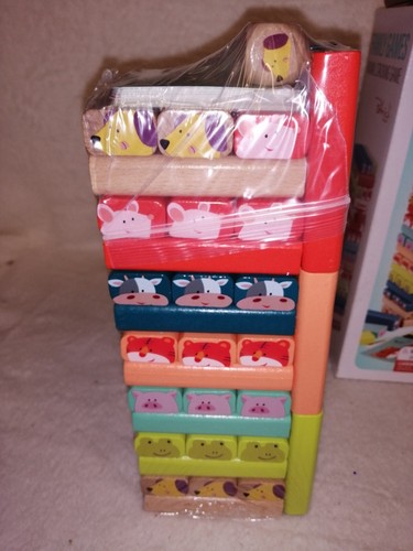 CHILDREN WOODEN BLOCK TOWER GAME TUMBLING STACKING WOOD 36m+ Animal Themed - Picture 2 of 4