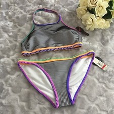 No Boundaries Juniors Size S 3-5 Textured Striped Bikini Set Halter NWT