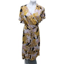 Slate & Willow Plus Size 0X  Mod Daisy Wrap Midi Dress Floral Mustard Yellow