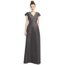 Alfred Sung D779 caviar gray size four cap sleeve gown with pockets