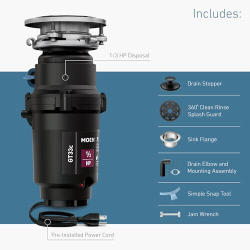 Lite Series 1/3 Horsepower Contineous Feed Garbage Disposal featuring Fast Track - Picture 5 of 12
