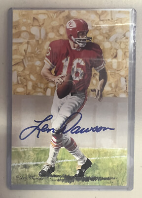 LEN DAWSON CITY CHIEFS SIGNED GOAL LINE ART CARD BECKETT BAS GLAC