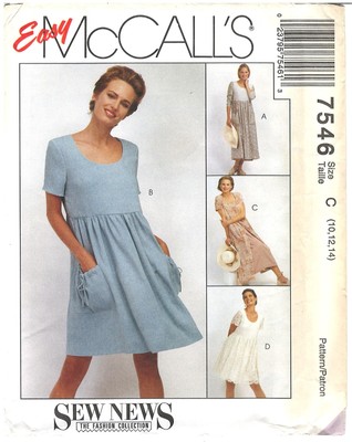1995 Easy McCall's 7546 Misses Dress 2 lengths size C 10-14 pattern uncut