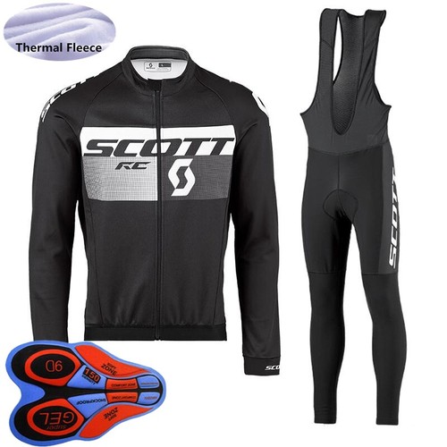 Mens Thermal Fleece Long Sleeve Cycling Jersey Bib Pants Set Winter Bike Uniform - Picture 24 of 54