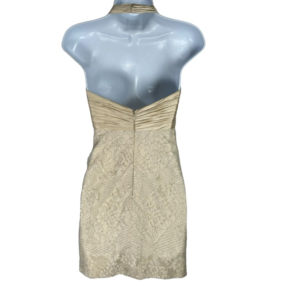 Marc Bouwer Glamiti Sequin Silk Lace Halter Mini Dress Size 2 Gold Silver Sexy - Image 4 of 4